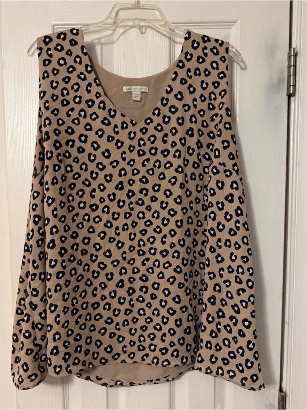 Cato Beige Leopard Print Sleeveless V-Neck Top